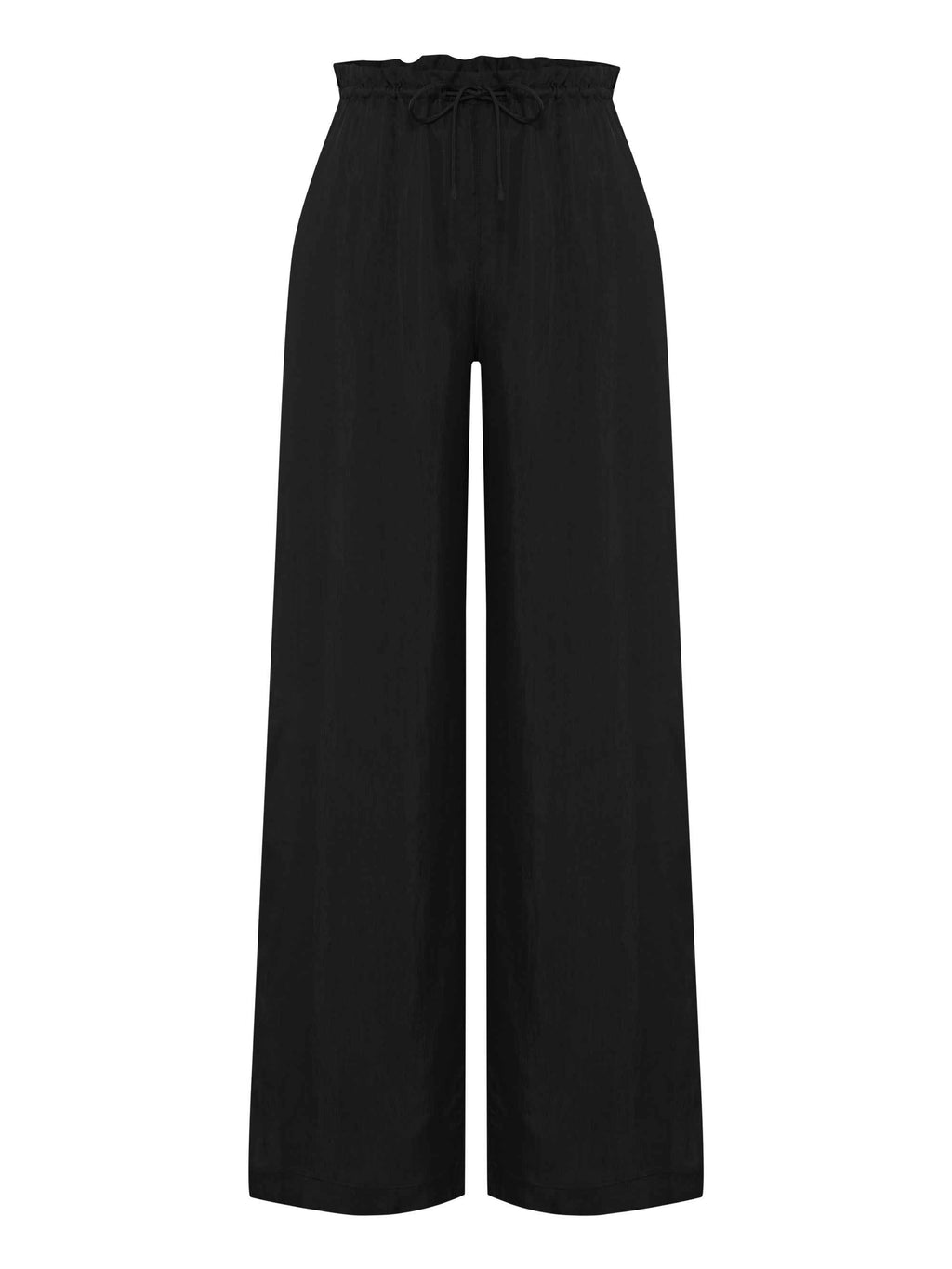 Lucid Flow Tie Pants in Black – Mid-Rise, Wide-Leg Relaxed Fit with Elastic Waistband and Adjustable Drawstrings
