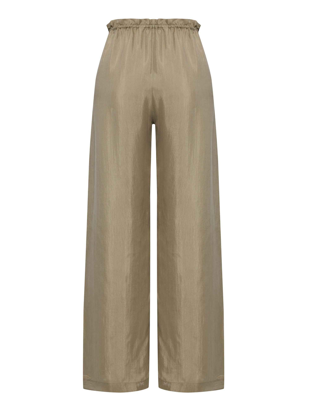 Lucid Flow Tie Pants in Khaki Green - Mid-Rise Wide-Leg TENCEL™ Luxe and ECOVISCOSE Fabric with Adjustable Drawstring Waist and Side Pockets