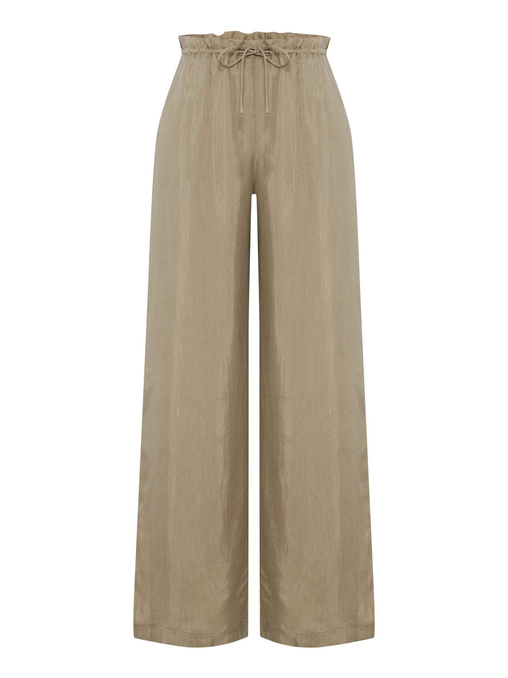 Lucid Flow Tie Pants in Khaki Green - Mid-Rise Wide-Leg TENCEL™ Luxe and ECOVISCOSE Fabric with Adjustable Drawstring Waist and Side Pockets