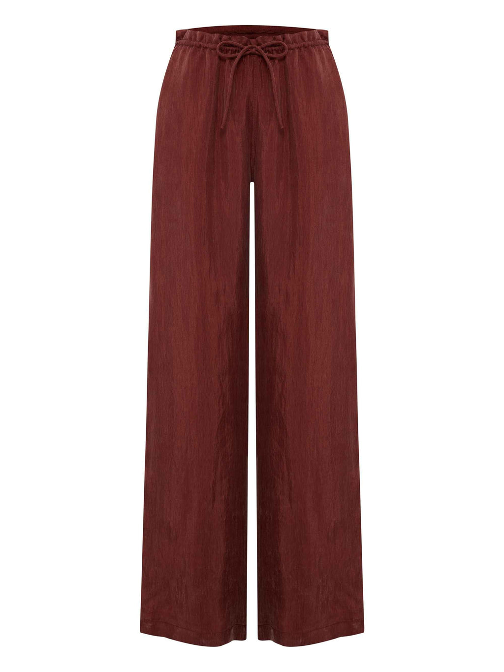 Lucid Flow Tie Pants in Burgundy with Adjustable Waist and Wide Leg Silhouette
