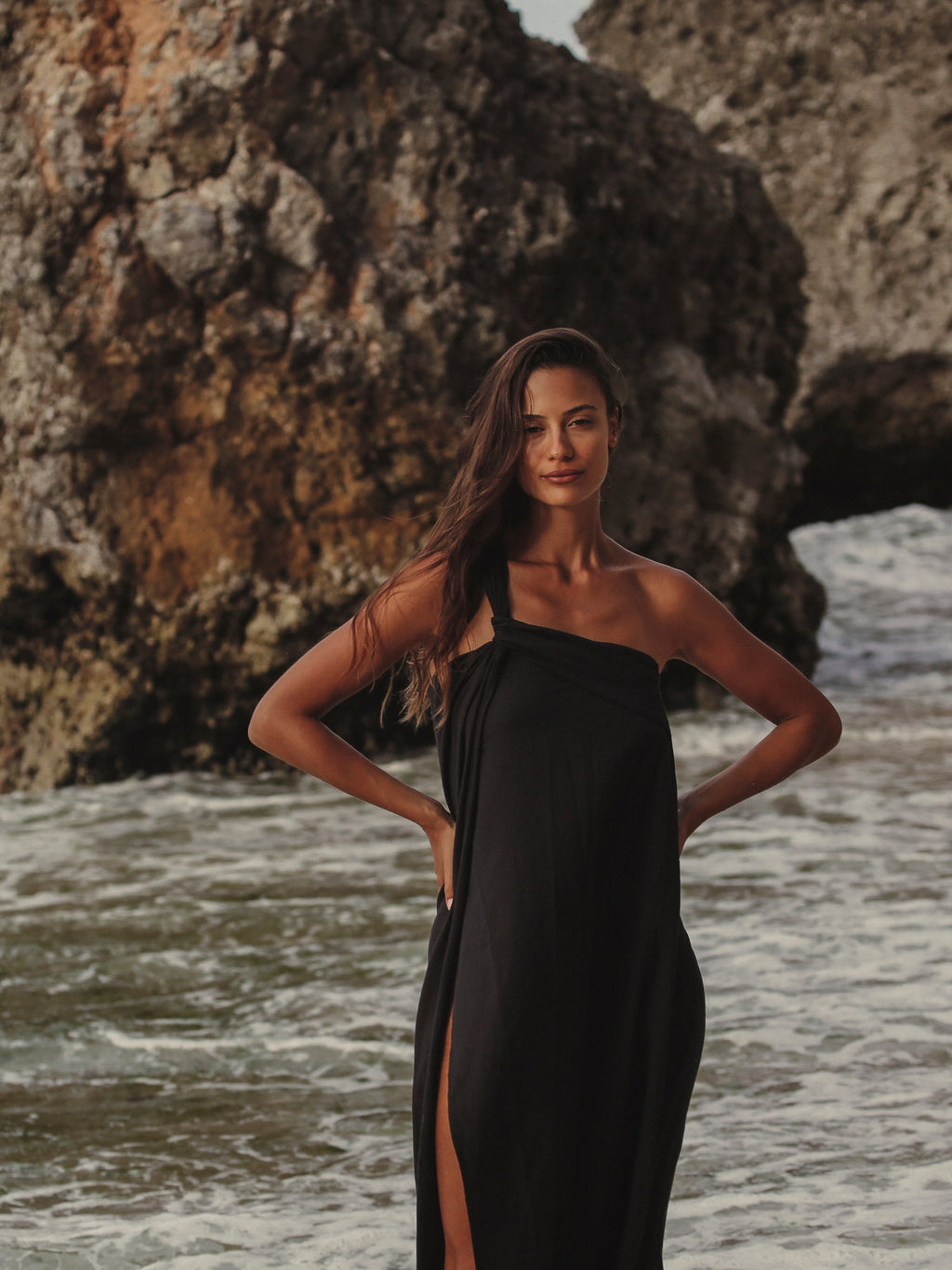 Pia One-Shoulder Maxi Dress in Black – 100% Turkish Cotton