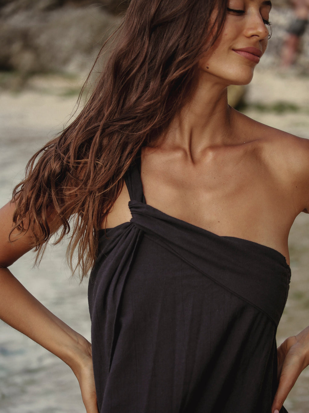 Pia One-Shoulder Maxi Dress in Black – 100% Turkish Cotton