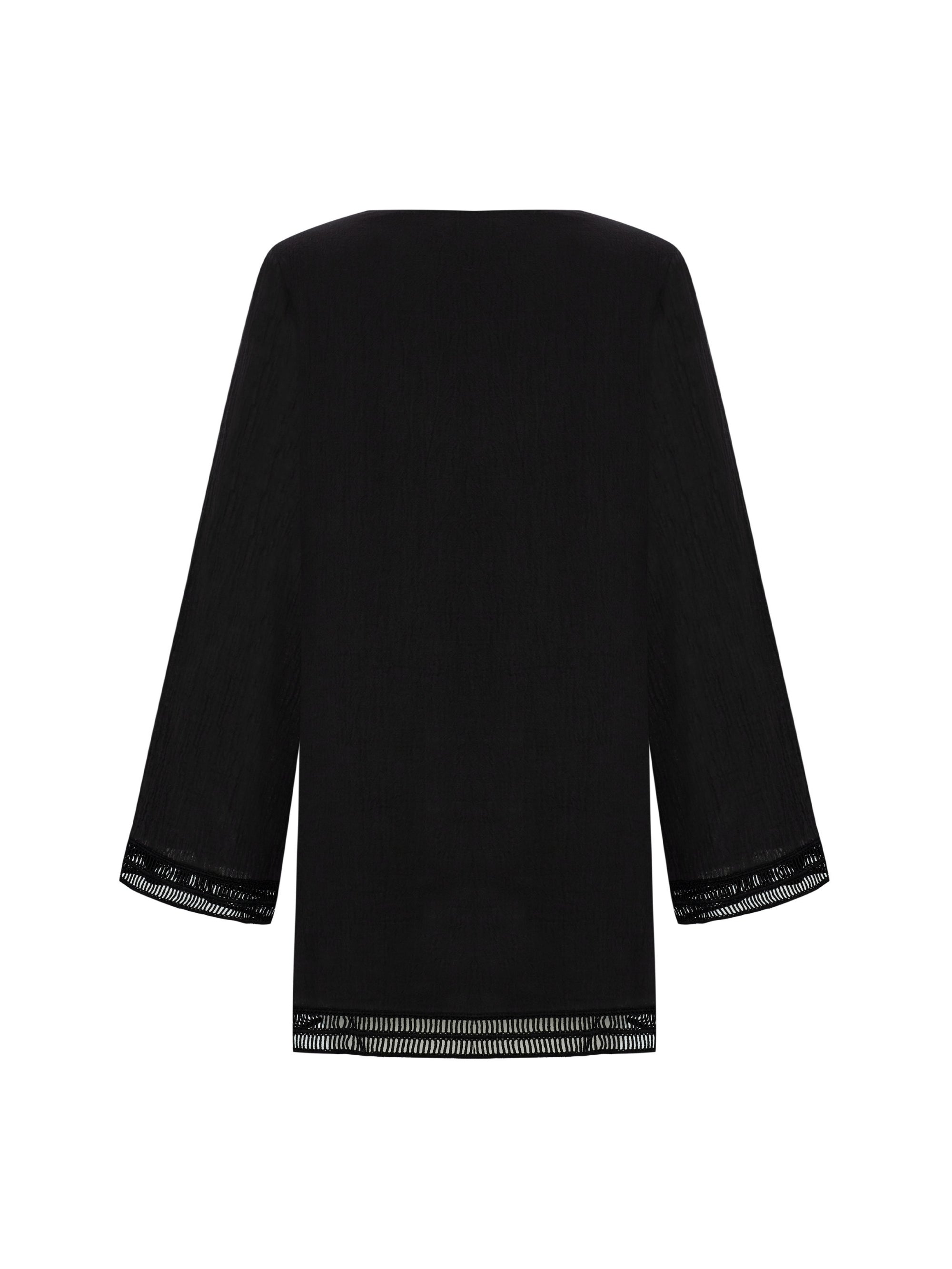 Positano Black Lace-Trimmed V-Neck Cotton Dress