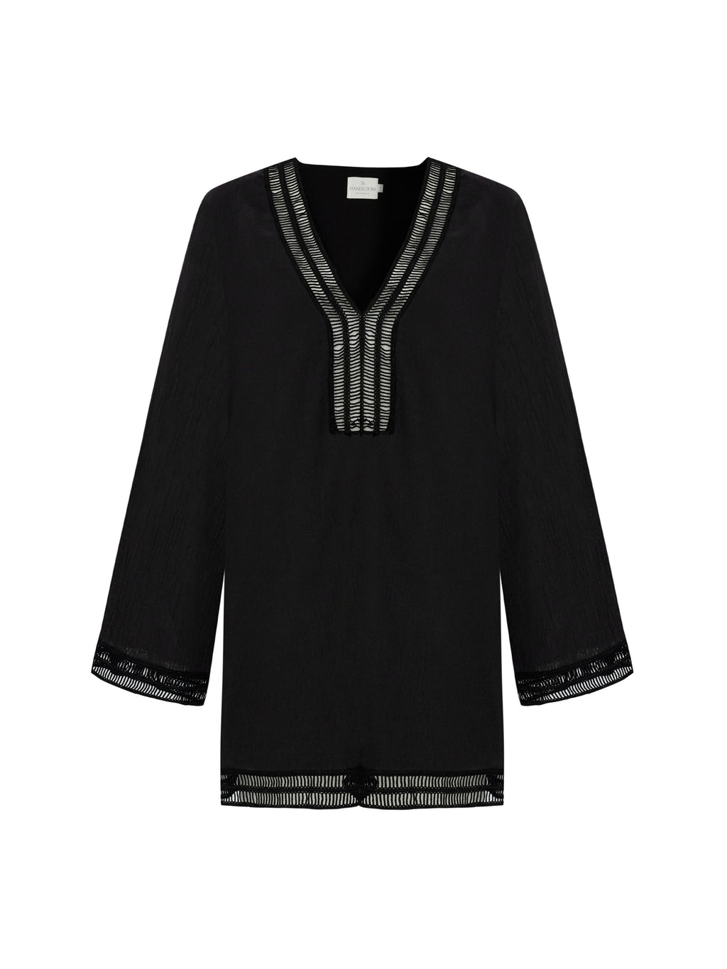 Positano Black Lace-Trimmed V-Neck Cotton Dress