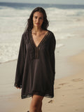 Positano Black Lace-Trimmed V-Neck Cotton Dress
