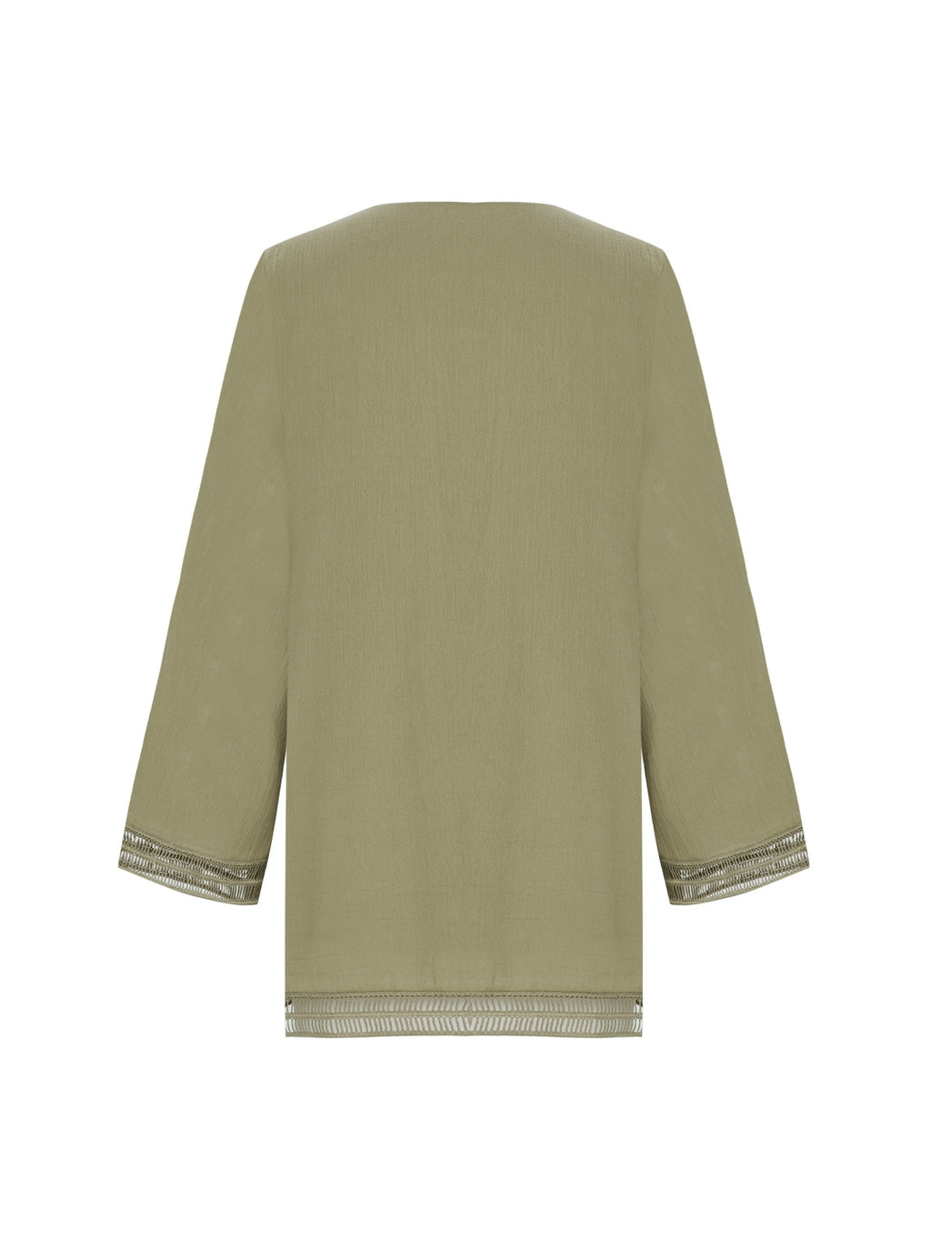 Positano Khaki Green Dress in 100% Turkish Cotton with Lace Trim