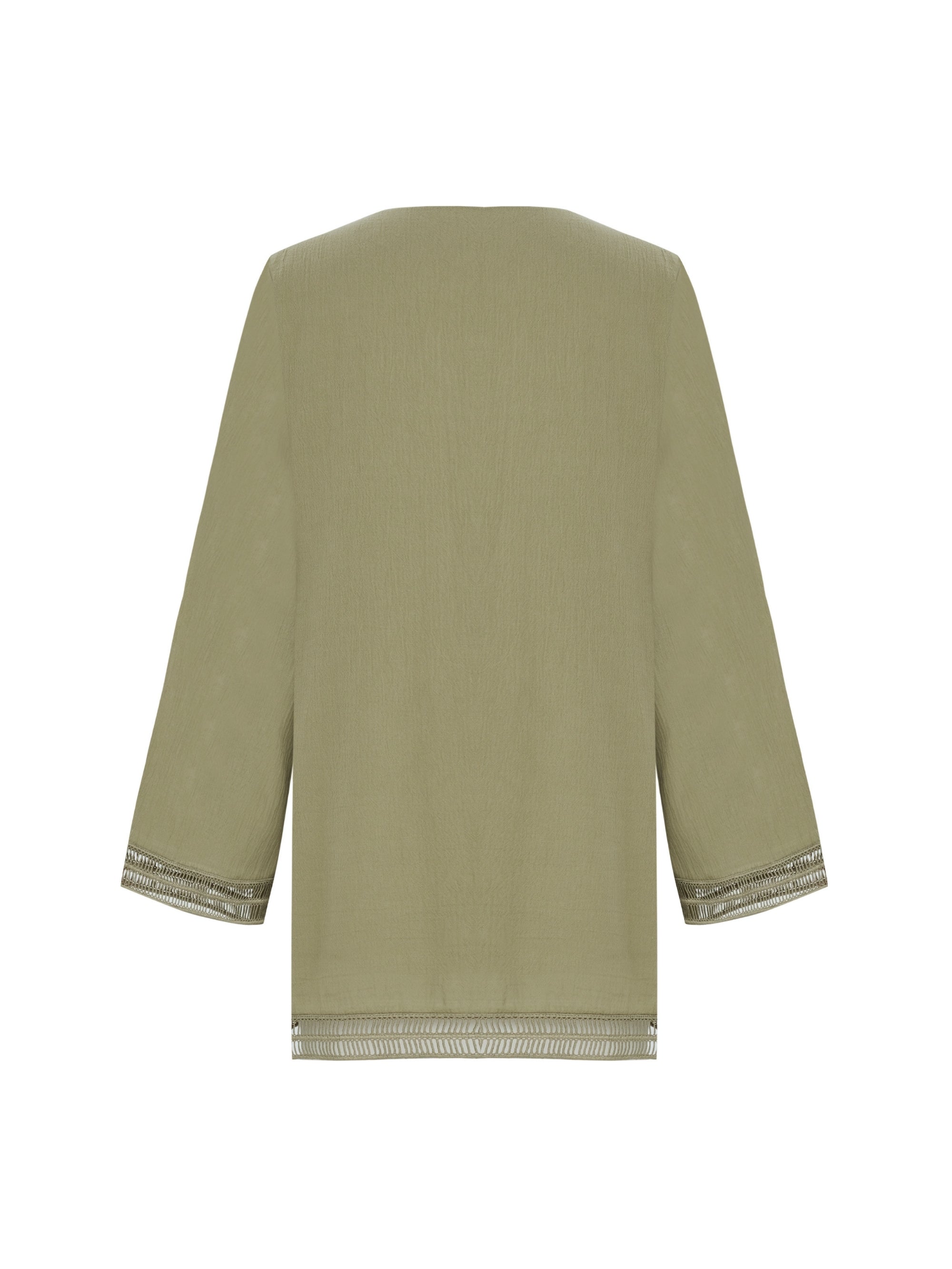 Positano Khaki Green Dress in 100% Turkish Cotton with Lace Trim