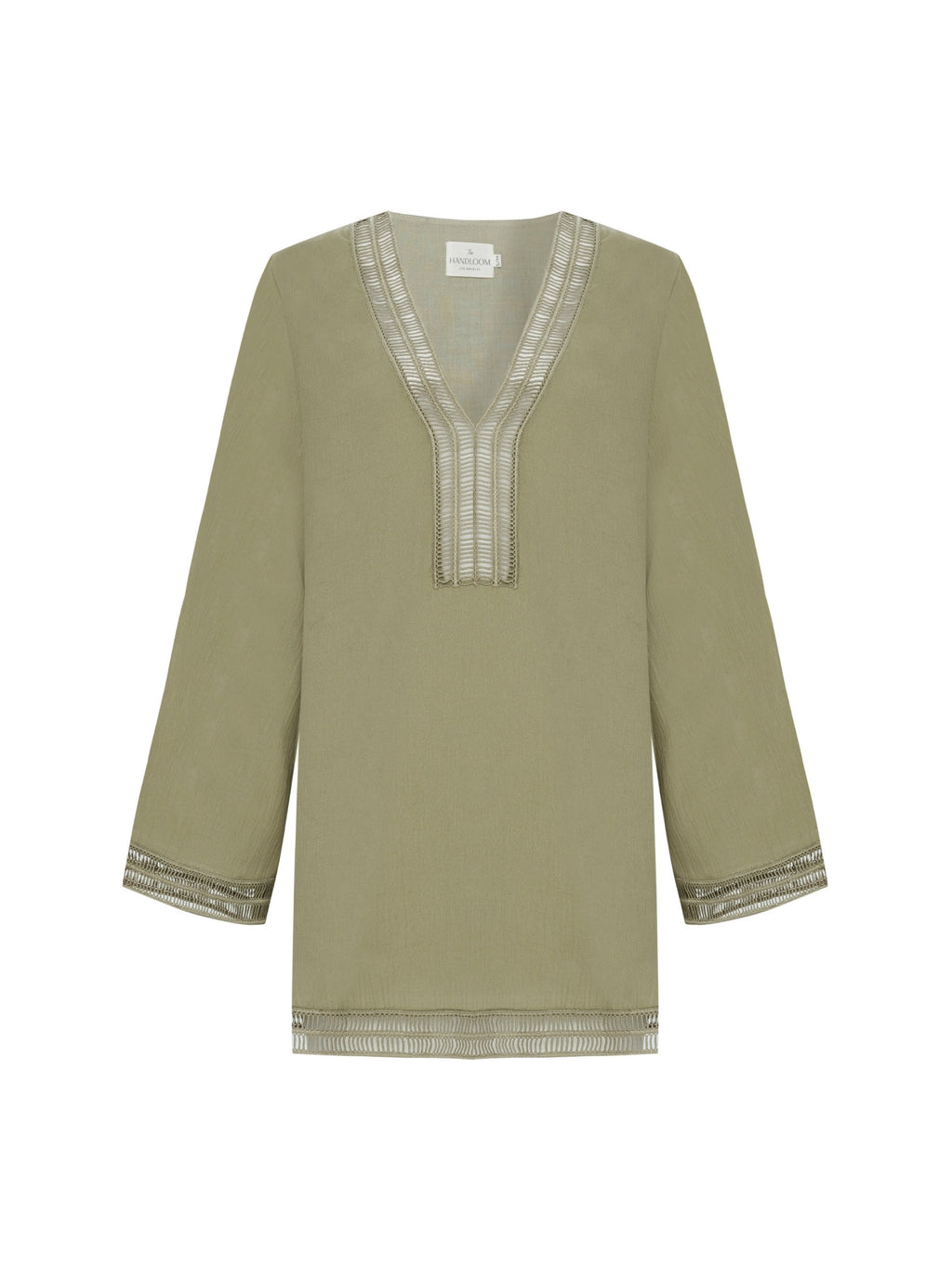 Positano Khaki Green Dress in 100% Turkish Cotton with Lace Trim
