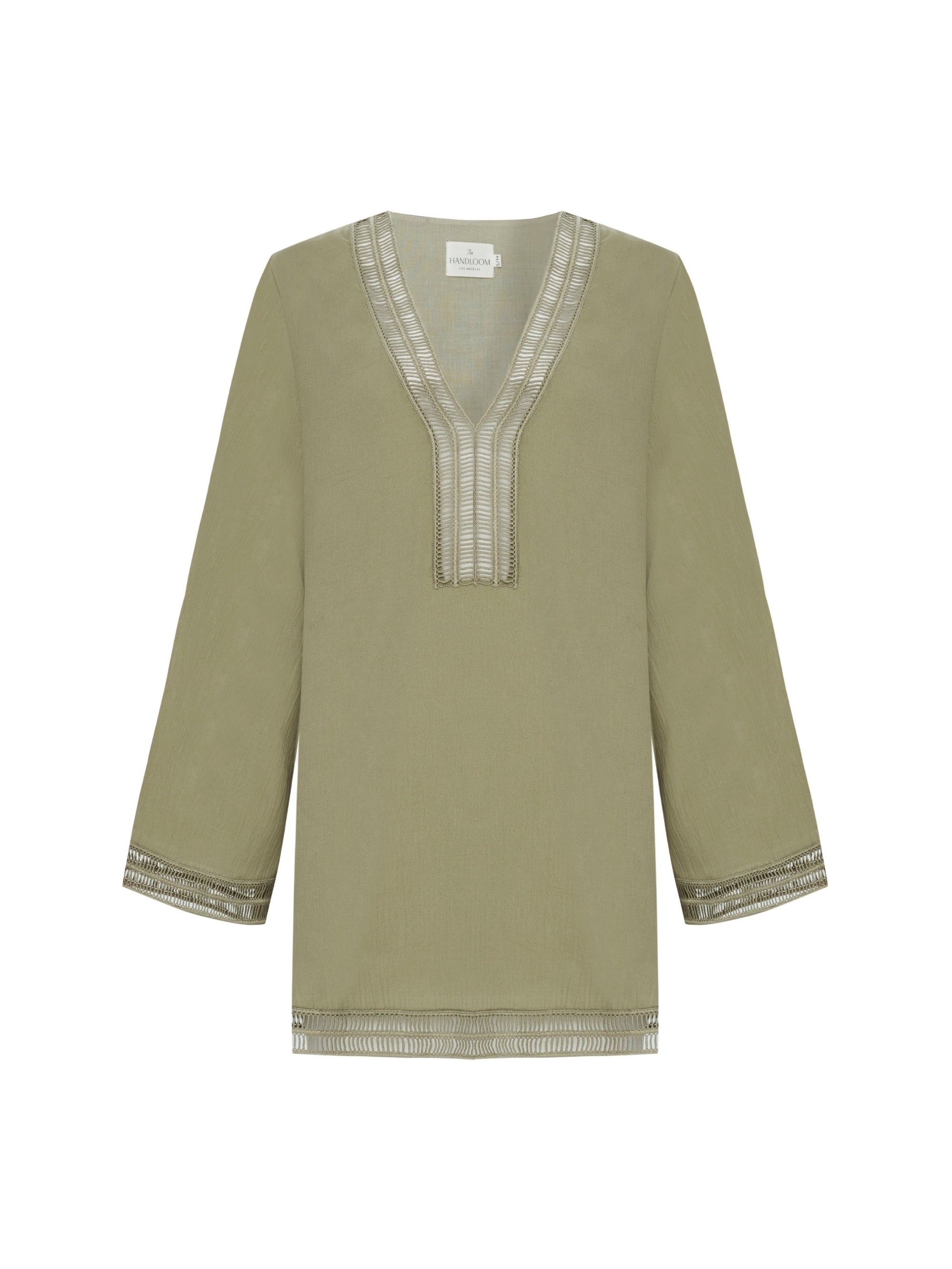 Positano Khaki Green Dress in 100% Turkish Cotton with Lace Trim