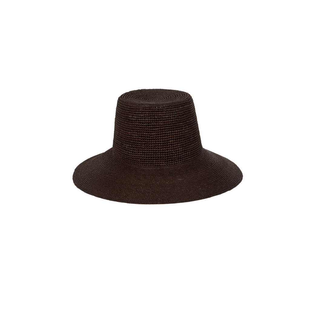 Packable Woven Straw Bucket Hat in chocolate — front view