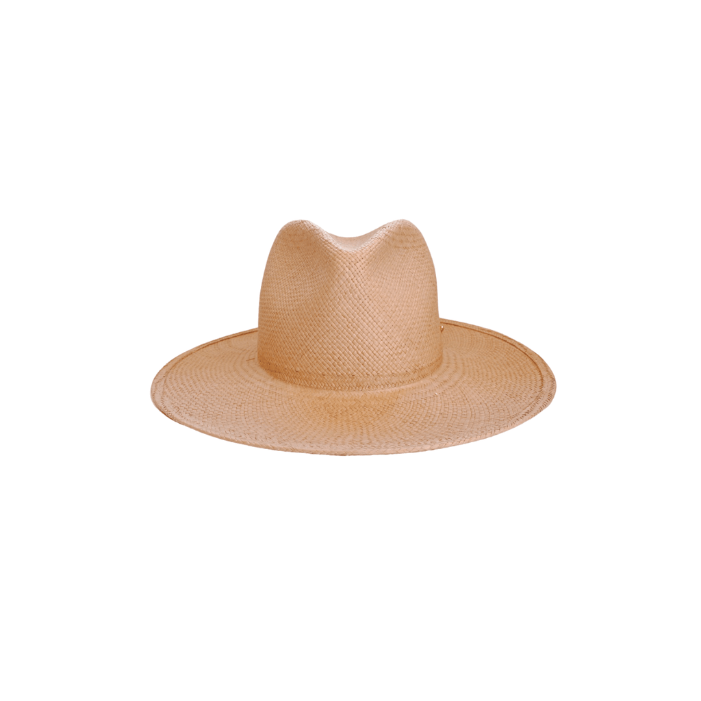 Handwoven Toquilla Panama hat in blush natural straw — front view