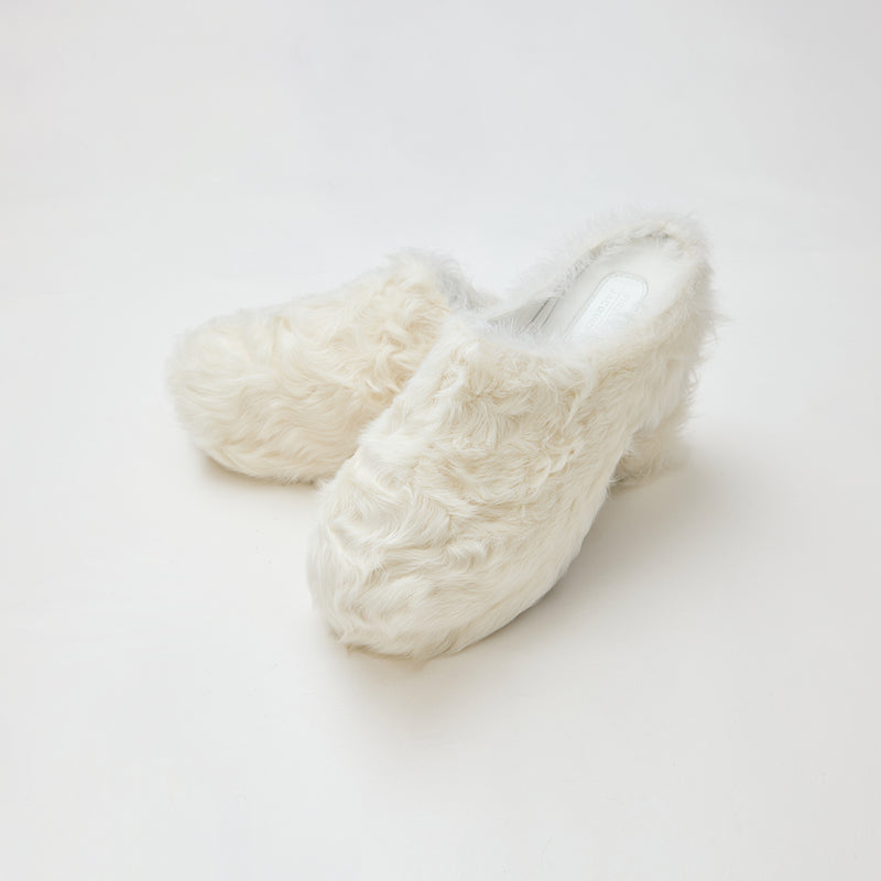 FF × JW Fur-Lined Slip-On Platform Slides in milky white, front view