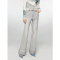 "Blues Time" retro washed distressed flared cuffed jeans, front view