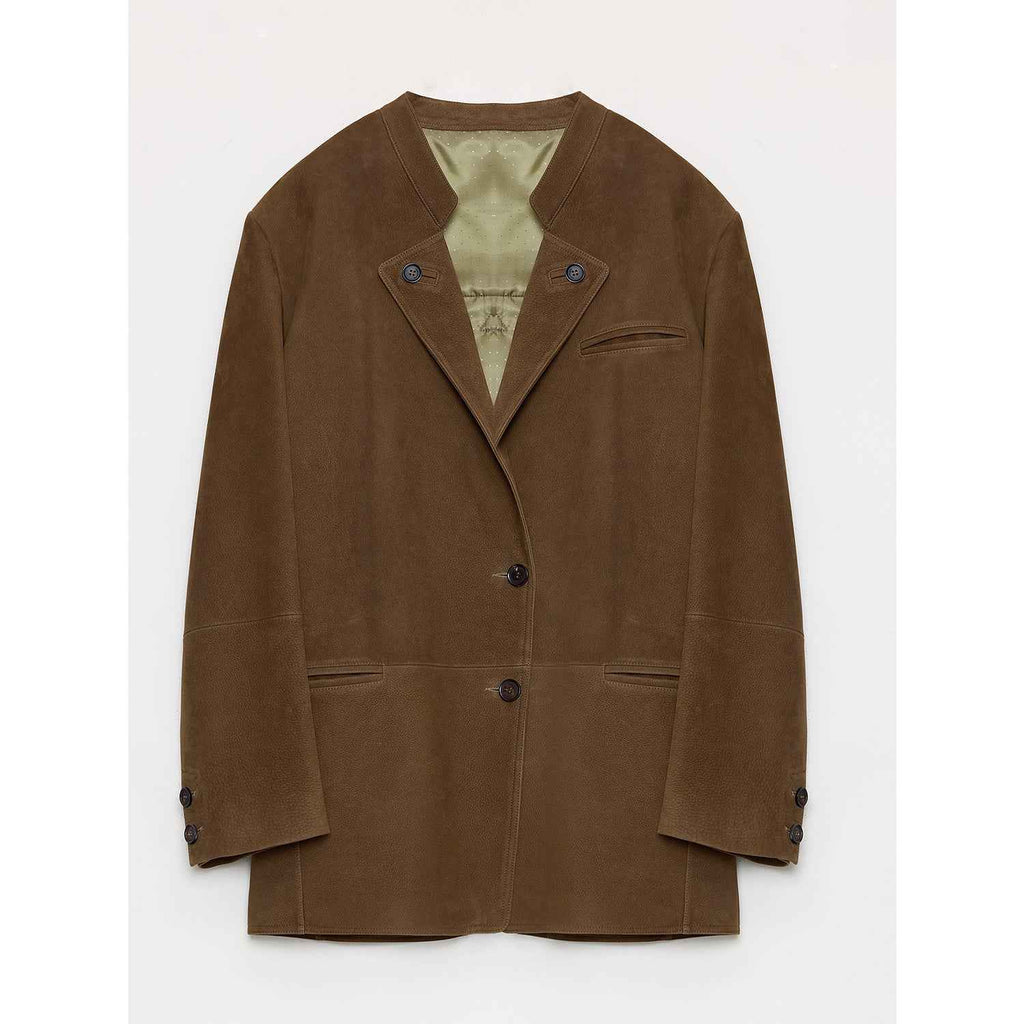 "Bavaria" Vintage Suede and Waxed Goatskin Leather Mid-Length Suit Jacket