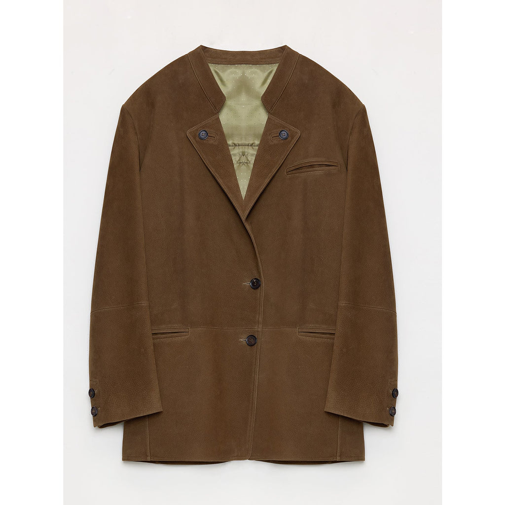 "Bavaria" Vintage Suede & Waxed Goatskin Leather Blazer - Black-Short