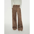 Custom Title — "Vintage Walk" Retro Chenille Suede Mid-Rise Paisley Print Pants