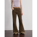 "Seaside Café" dark brown low-waist flared corduroy pants — front view