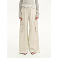 "Rhythm in the Same Frequency" Tencel Linen Wide-Leg Workwear Pants in khaki, front view