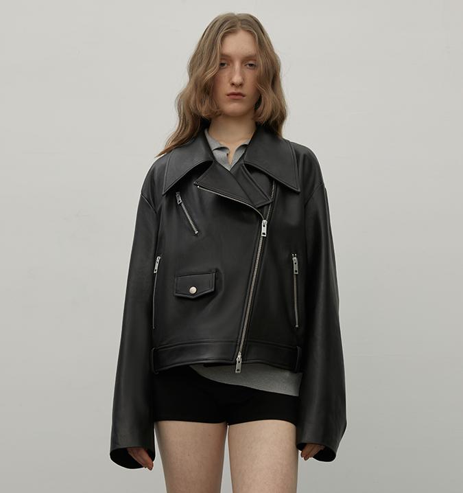 “Retro Film” High-Street Motorcycle Sheep Leather Jacket – Loose Fit, Drop Shoulders