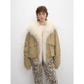 "Winter Is Coming" Short Down Parka with Detachable Wool Collar in khaki, front view