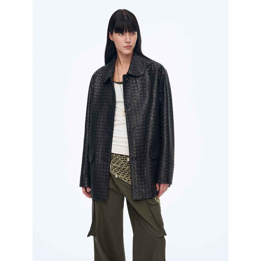 "Rembrandt Night" Spring Woven Leather Jacket Made from Imported New Zealand Lambskin