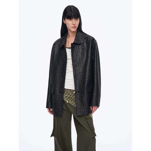 "Rembrandt Night" Spring Woven Leather Jacket Made from Imported New Zealand Lambskin