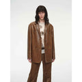 "Windsor Past" Wide-Shoulder Multi-Pocket Waxed Leather Suit Jacket - Yellow Brown