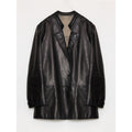 "Bavaria" Vintage Suede & Waxed Goatskin Leather Blazer in black-short, front view