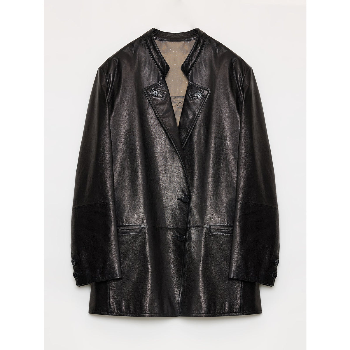 "Bavaria" Vintage Suede & Waxed Goatskin Leather Blazer in black-short, front view