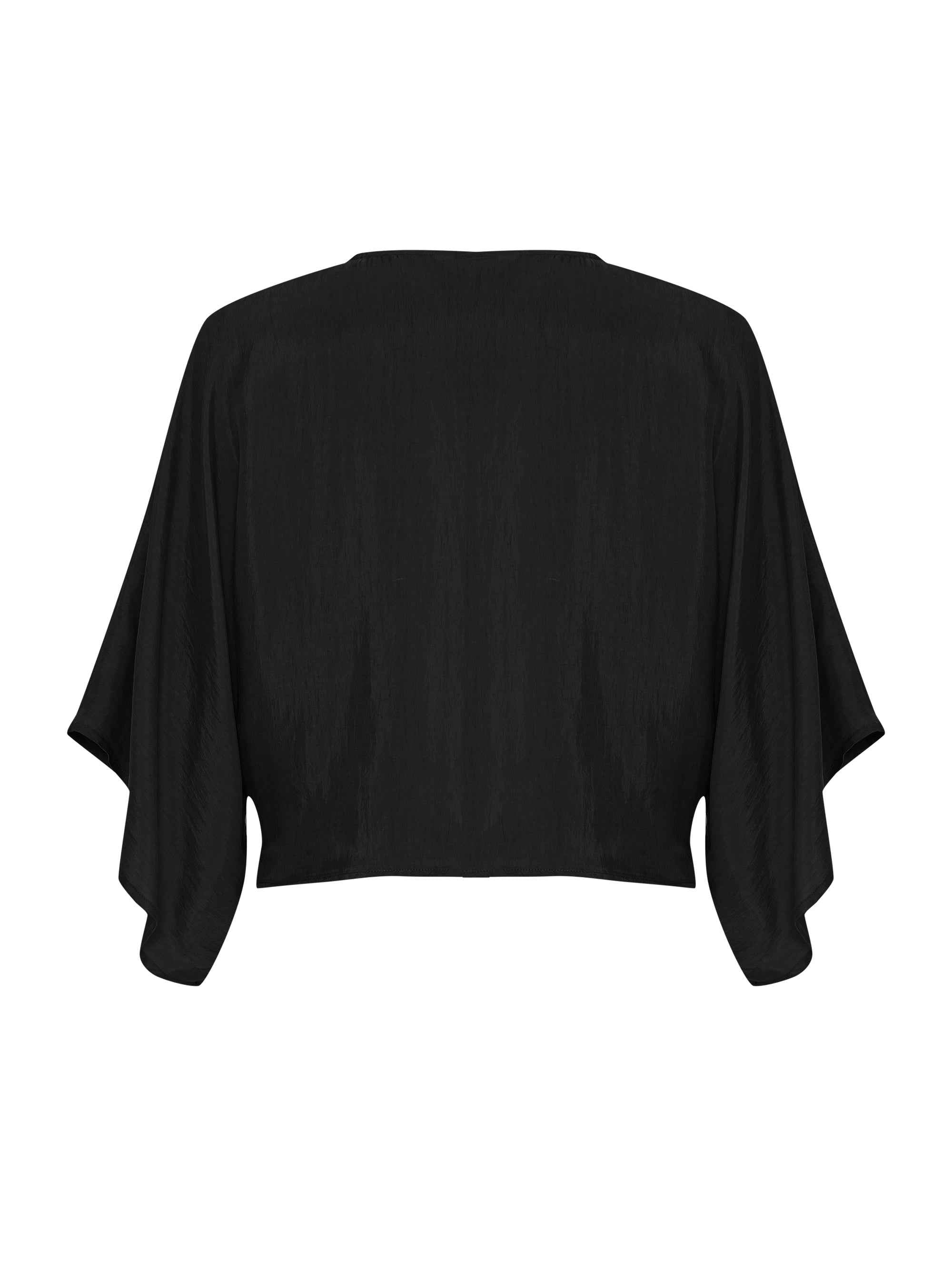 Lucid Knot Top in Black - Wide Sleeve, Twist Front Detail, Premium TENCEL™ Luxe & ECOVISCOSE Fabric, One Size