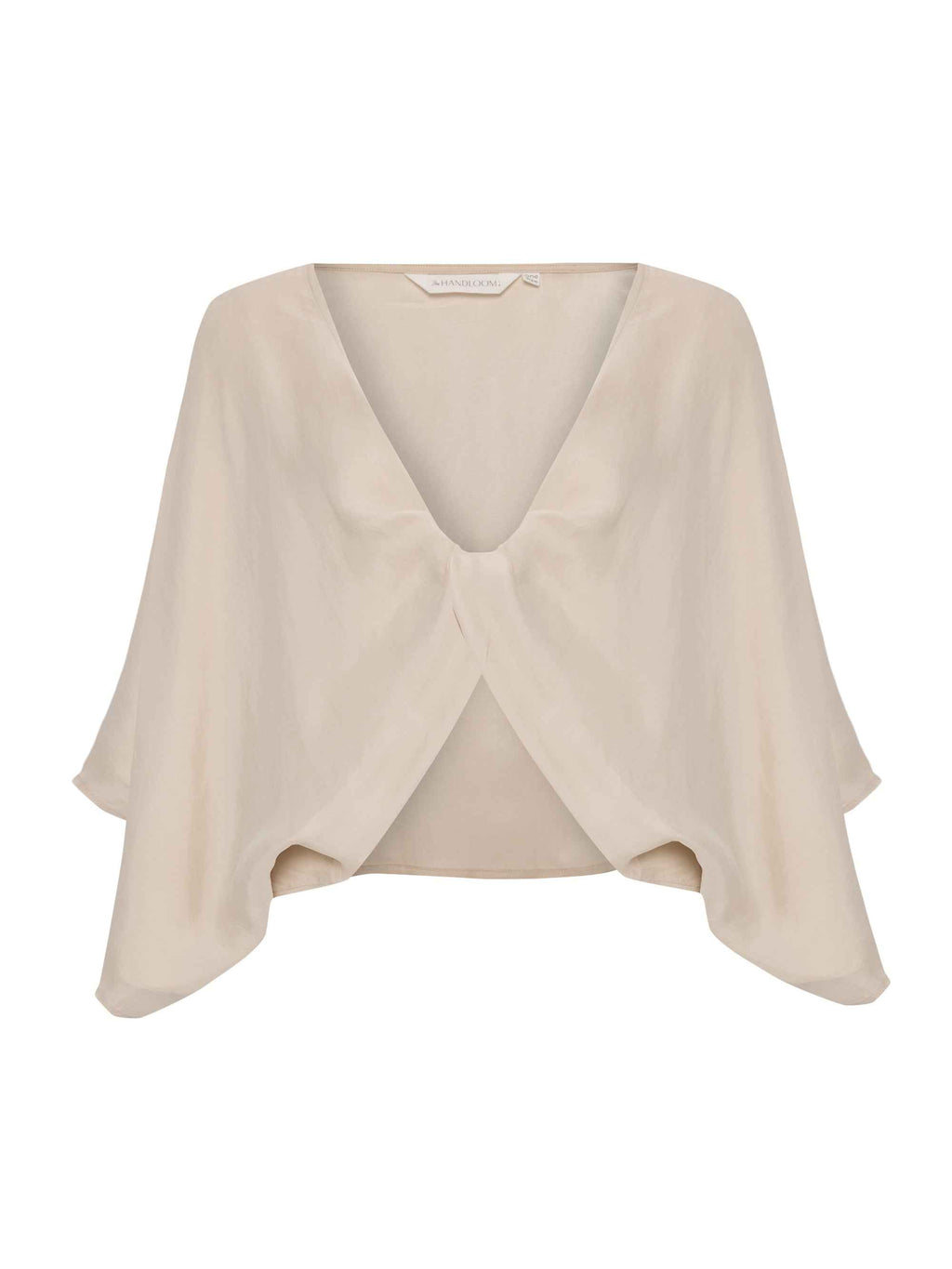 Lucid Knot Top in Sand - Wide-Sleeve Elegant Twist-Front Blouse