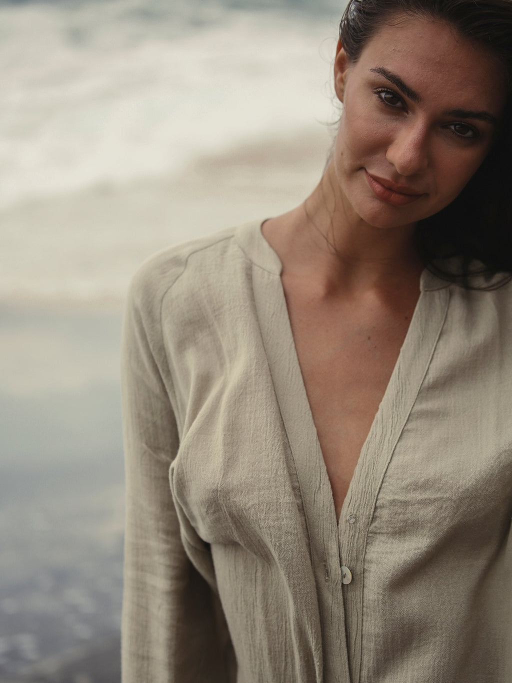 Terra Khaki Green Shirt Dress in Lightweight Turkish Cotton