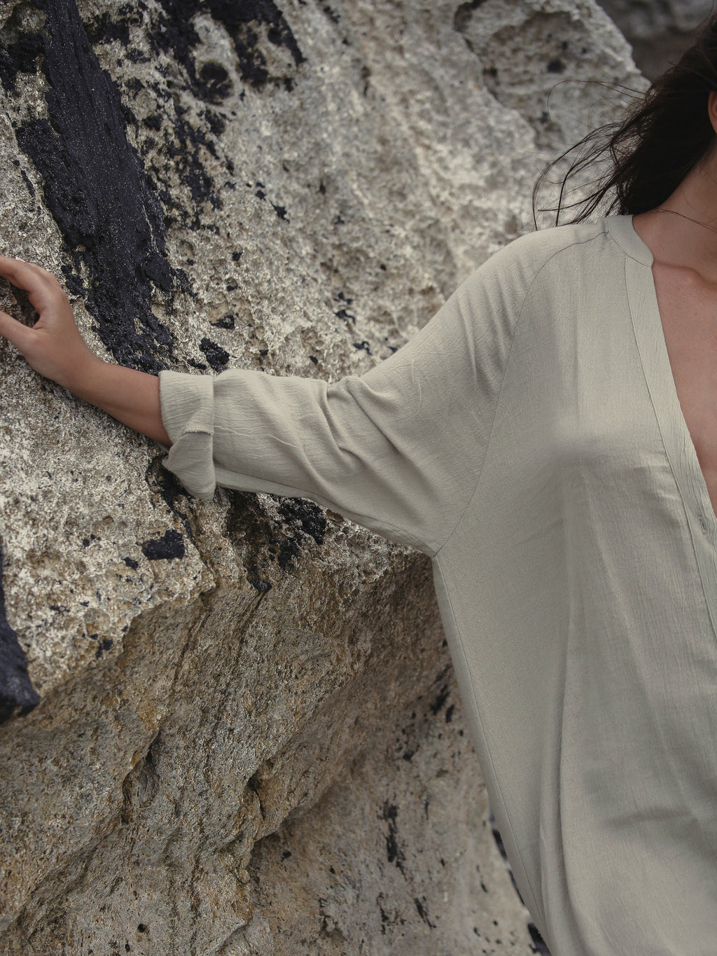 Terra Khaki Green Shirt Dress in Lightweight Turkish Cotton