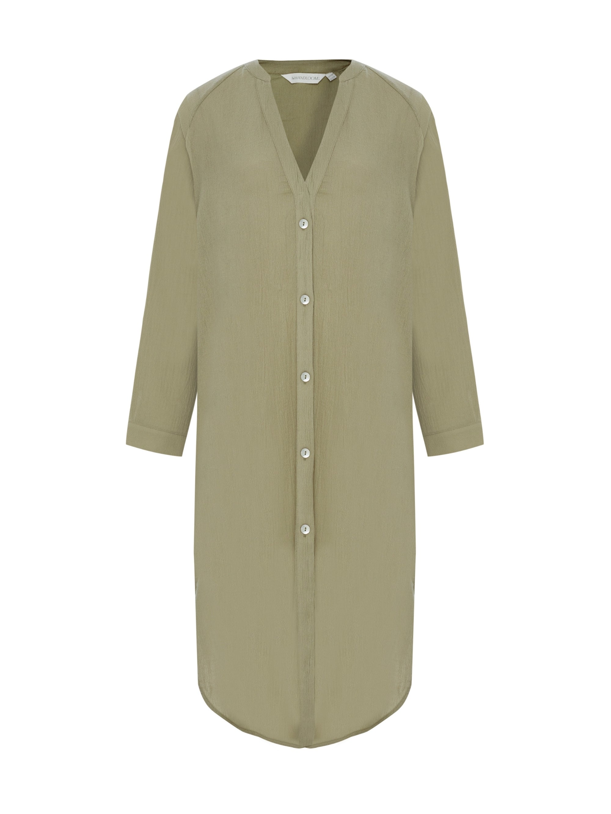 Terra Khaki Green Shirt Dress in Lightweight Turkish Cotton