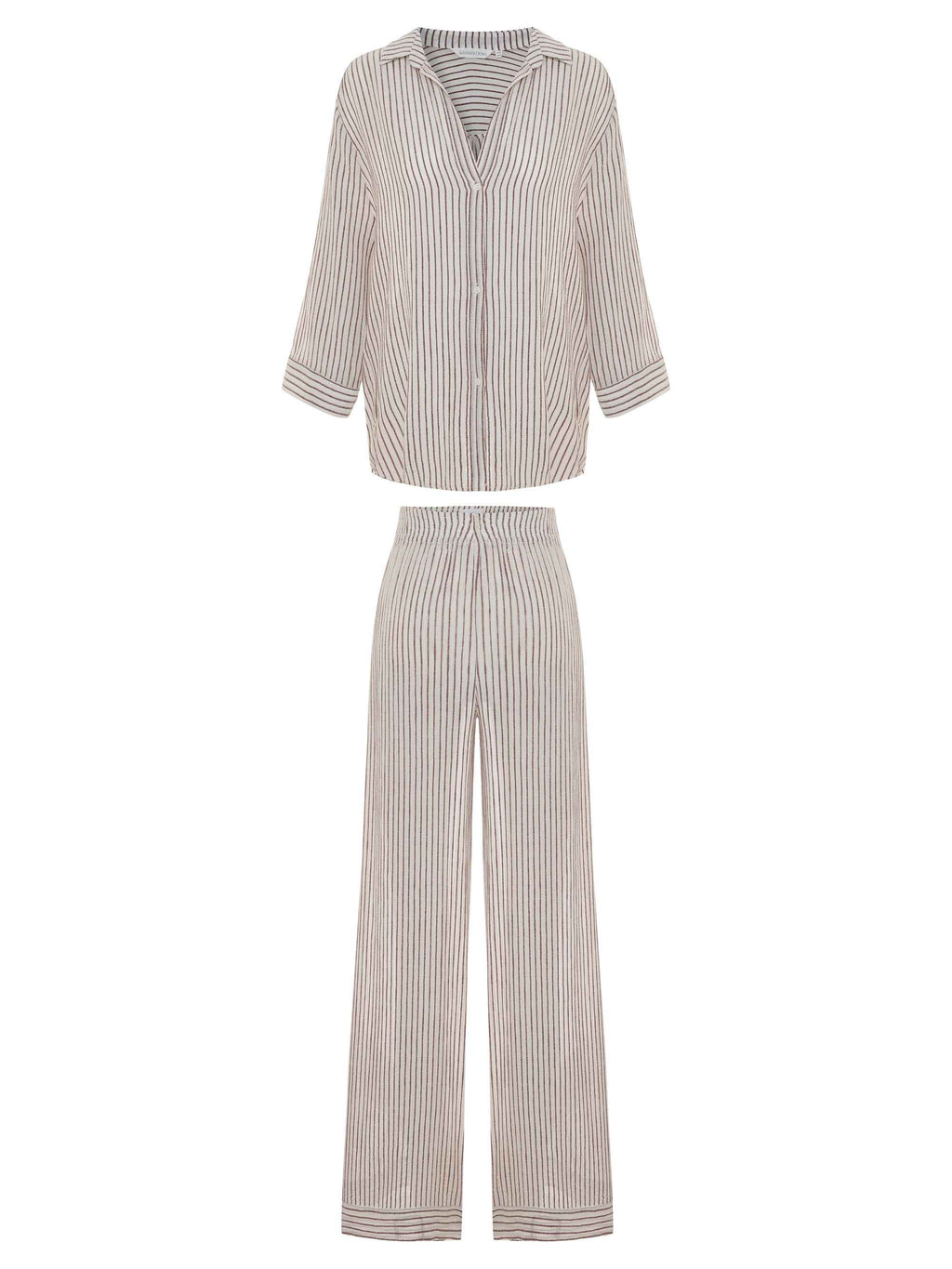 Voyage Set in Burgundy Stripes - Stylish Cotton Ensemble for Men and Women