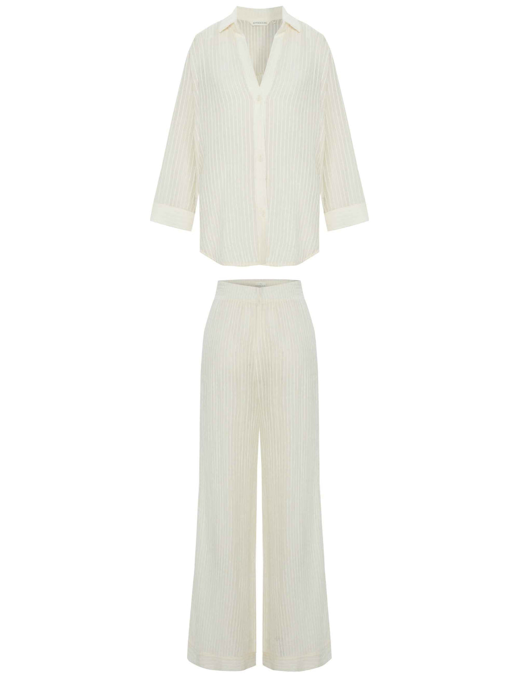 Voyage Set in White Stripes - Comfortable Sheer Cotton with Stylish Textured Design