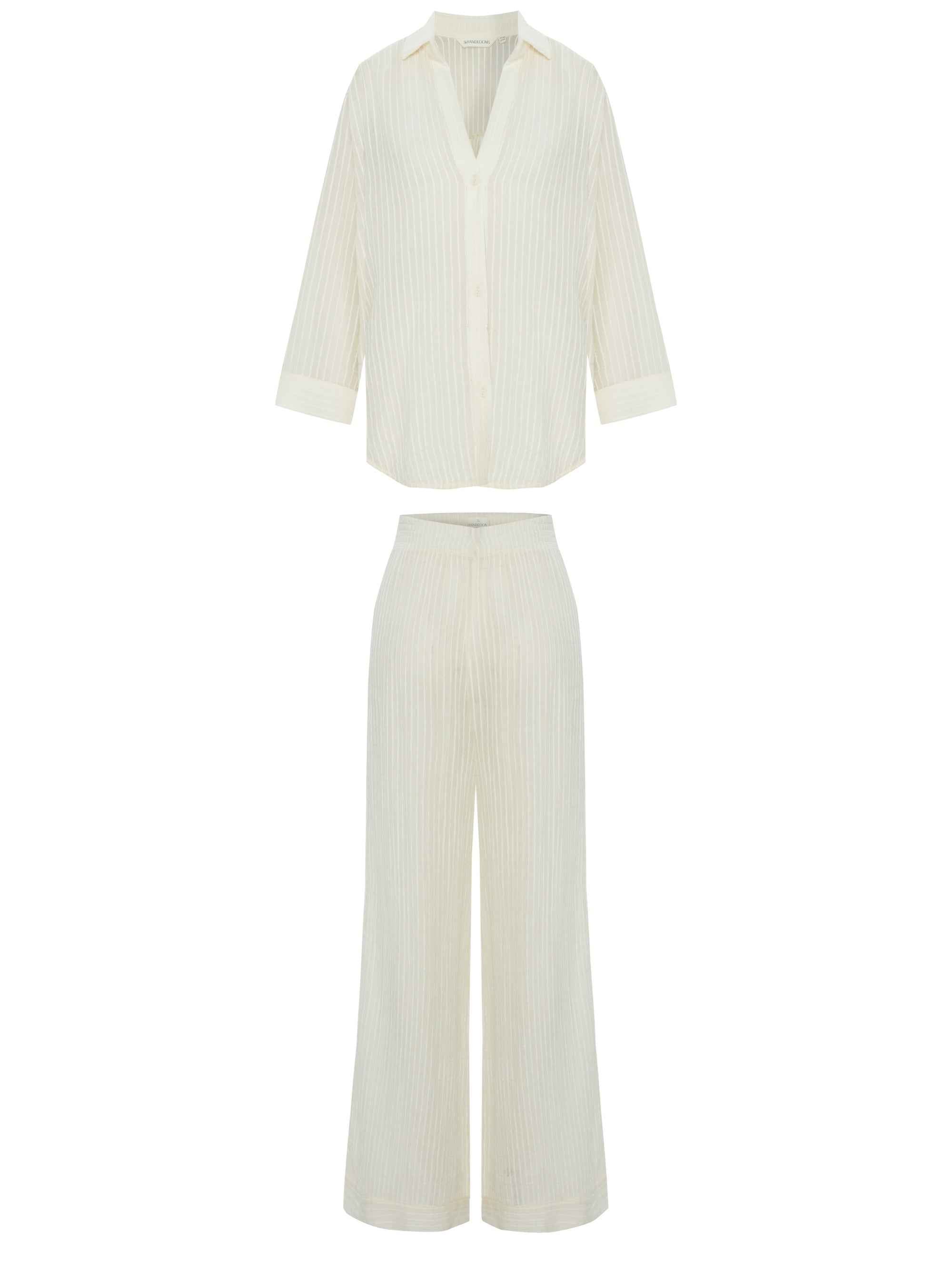 Voyage Set in White Stripes - Comfortable Sheer Cotton with Stylish Textured Design