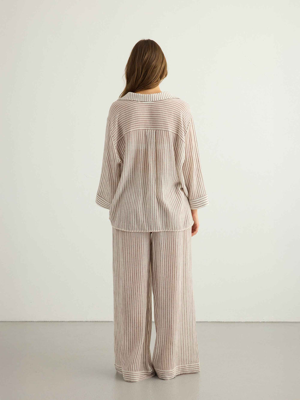 Voyage Set in Burgundy Stripes - Stylish Cotton Ensemble for Men and Women
