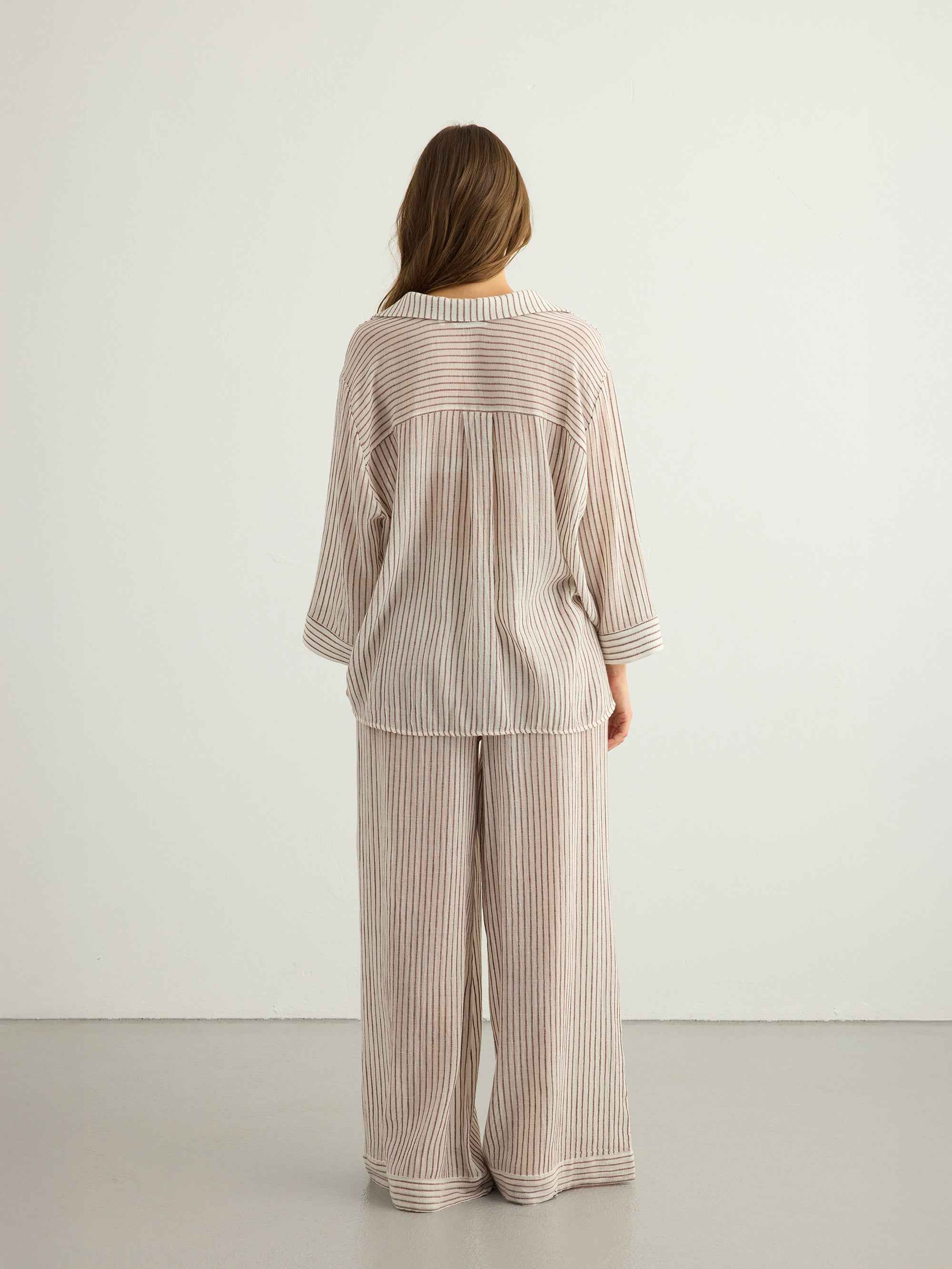 Voyage Set in Burgundy Stripes - Stylish Cotton Ensemble for Men and Women