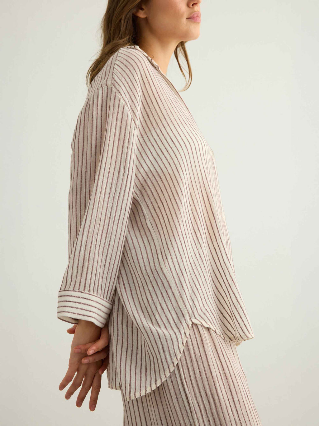 Voyage Set in Burgundy Stripes - Stylish Cotton Ensemble for Men and Women