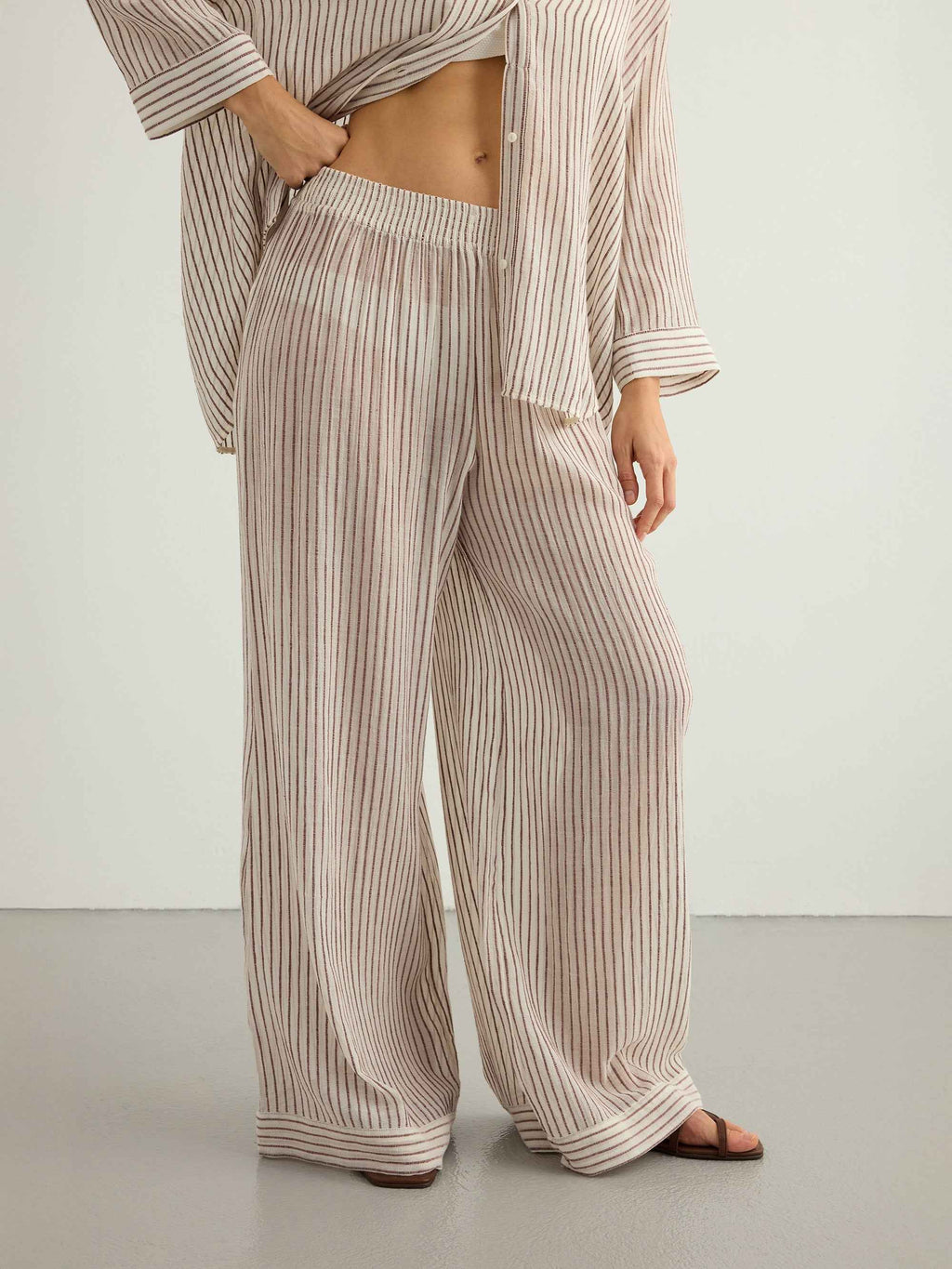 Voyage Set in Burgundy Stripes - Stylish Cotton Ensemble for Men and Women