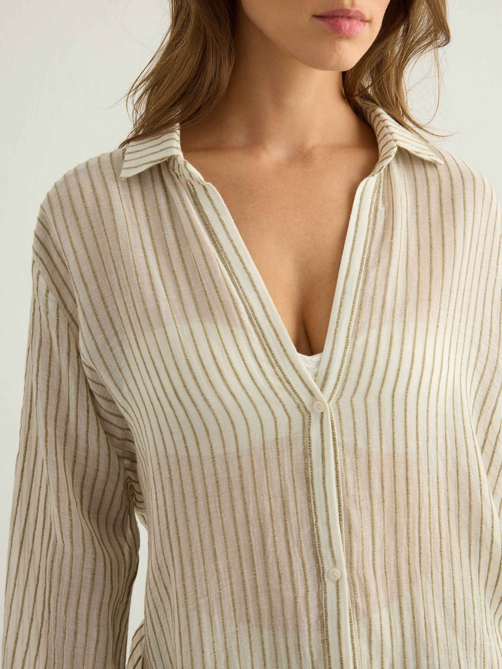 Voyage Set in Khaki Green Stripes – Lightweight Textured Cotton Outfit with Voyage Pants