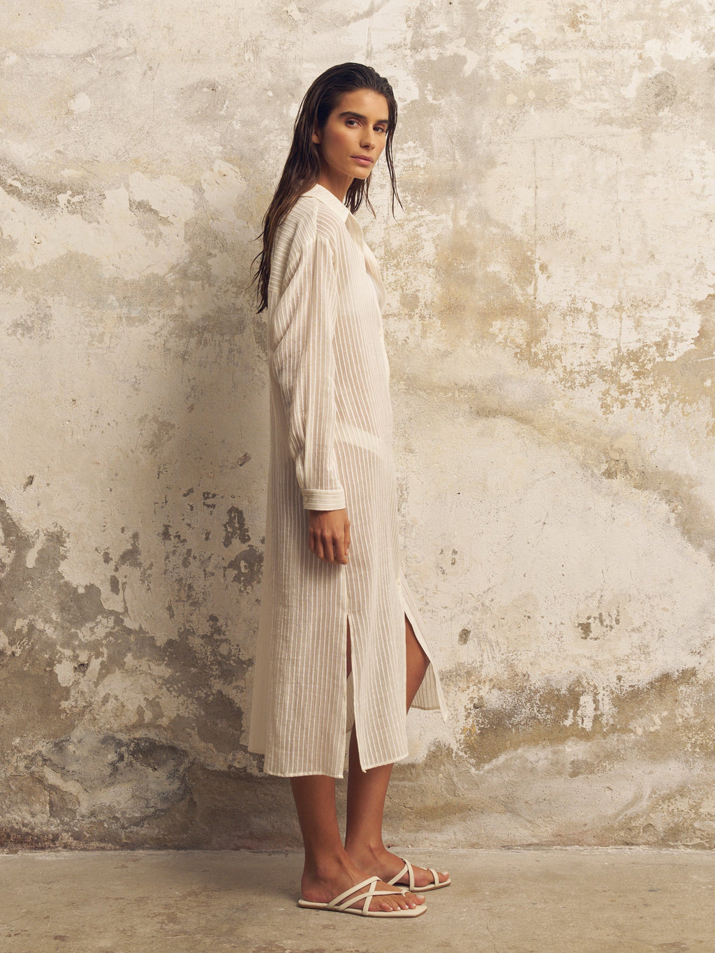 Voyage White Striped Button-Down Shirt Dress in 100% Turkish Cotton