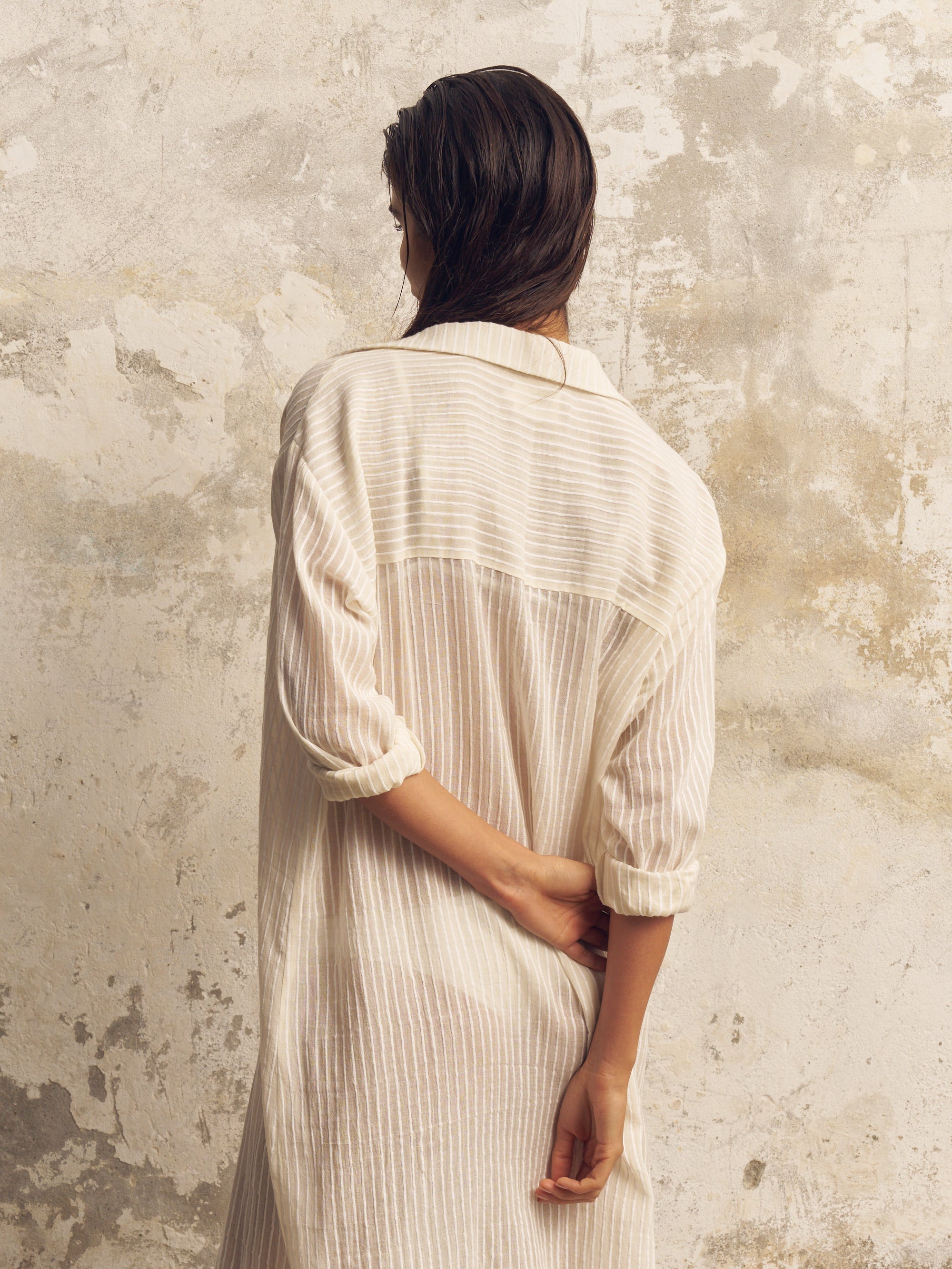 Voyage White Striped Button-Down Shirt Dress in 100% Turkish Cotton