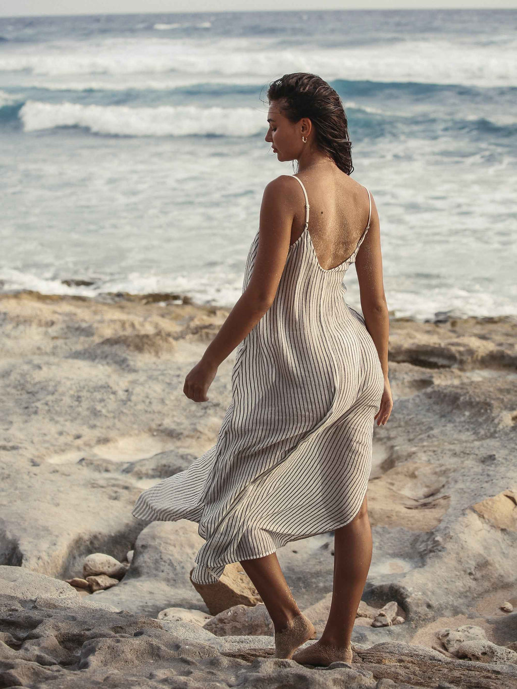 Yaz Dress in Black and White Stripes – Lightweight Maxi Summer Dress with Adjustable Straps