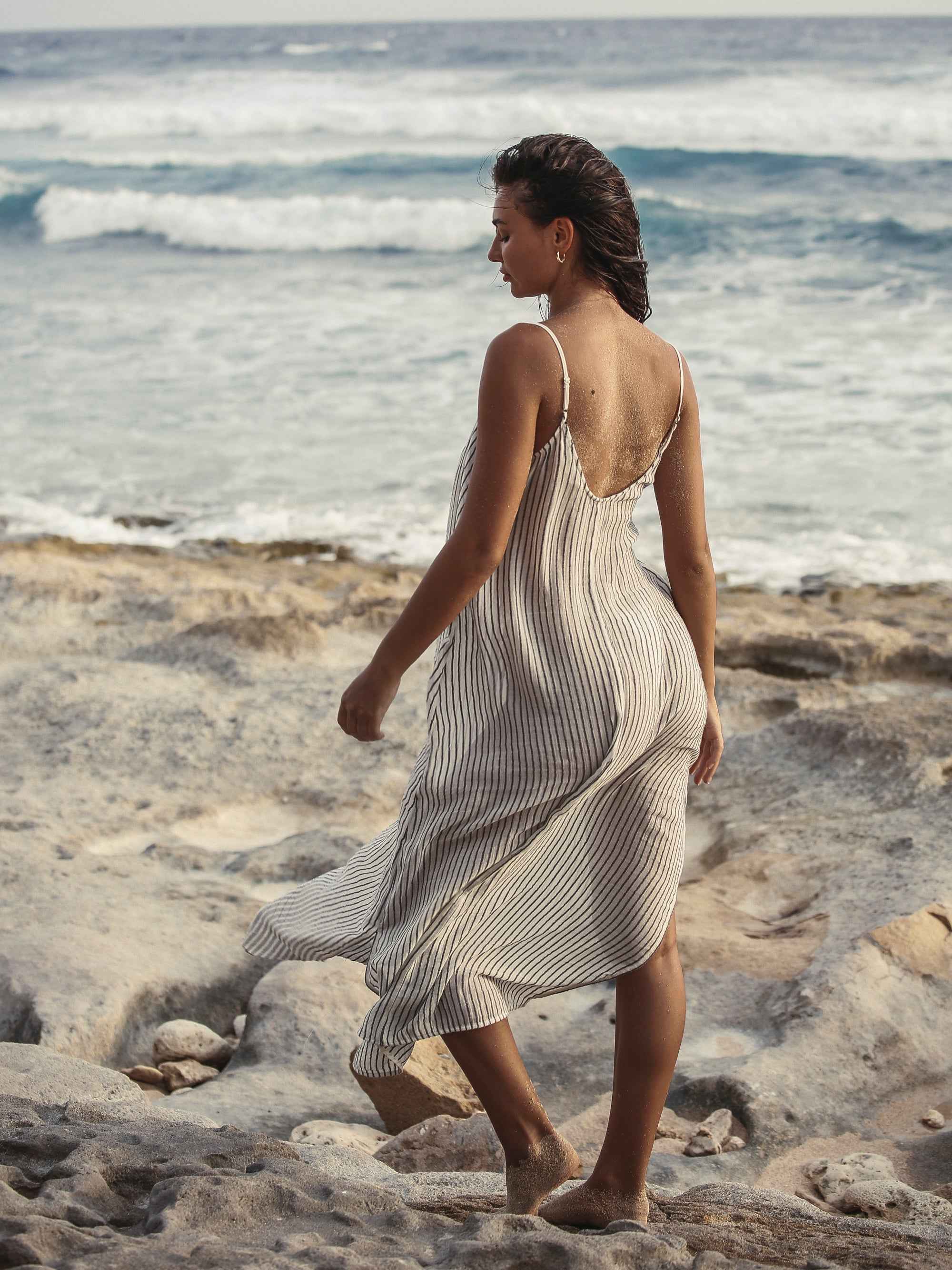 Yaz Dress in Black and White Stripes – Lightweight Maxi Summer Dress with Adjustable Straps