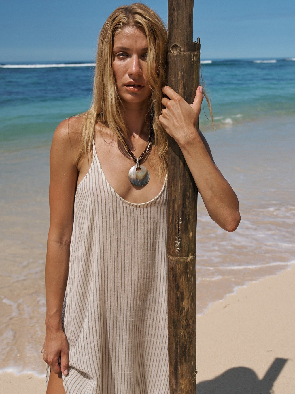 Yaz Maxi Dress in Khaki Green Stripes – 100% Turkish Cotton, One Size