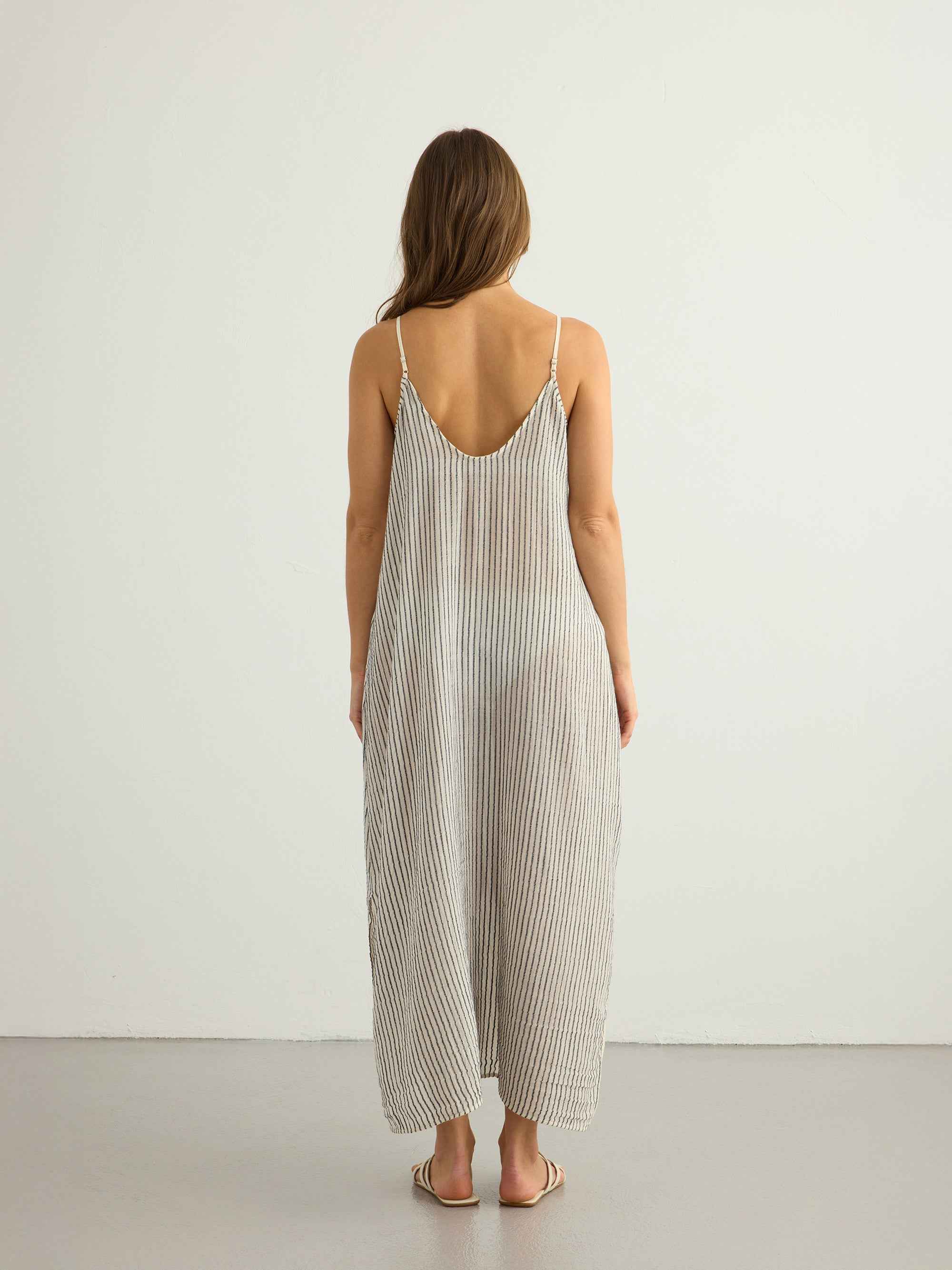 Yaz Dress in Black and White Stripes – Lightweight Maxi Summer Dress with Adjustable Straps