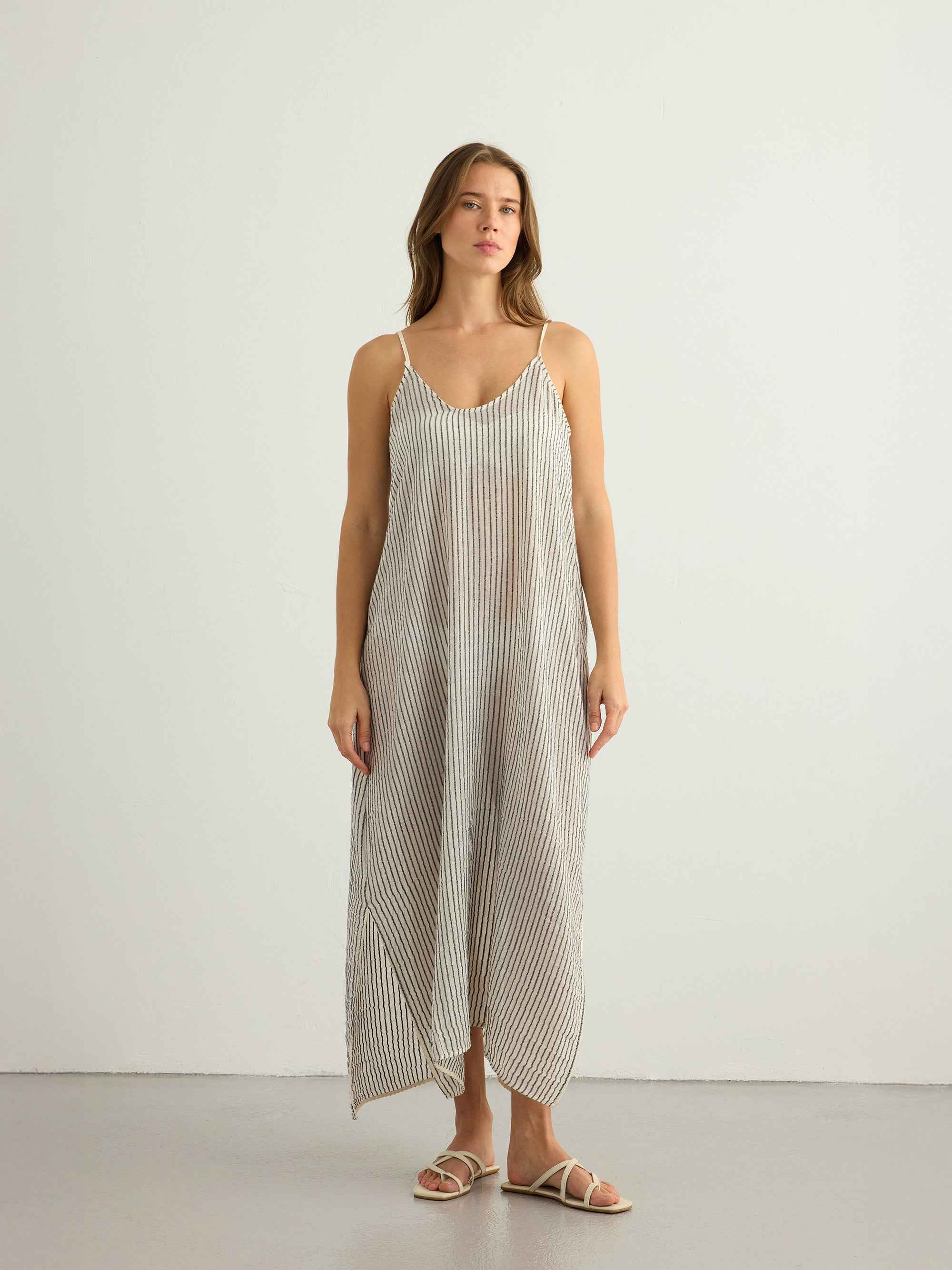 Yaz Dress in Black and White Stripes – Lightweight Maxi Summer Dress with Adjustable Straps