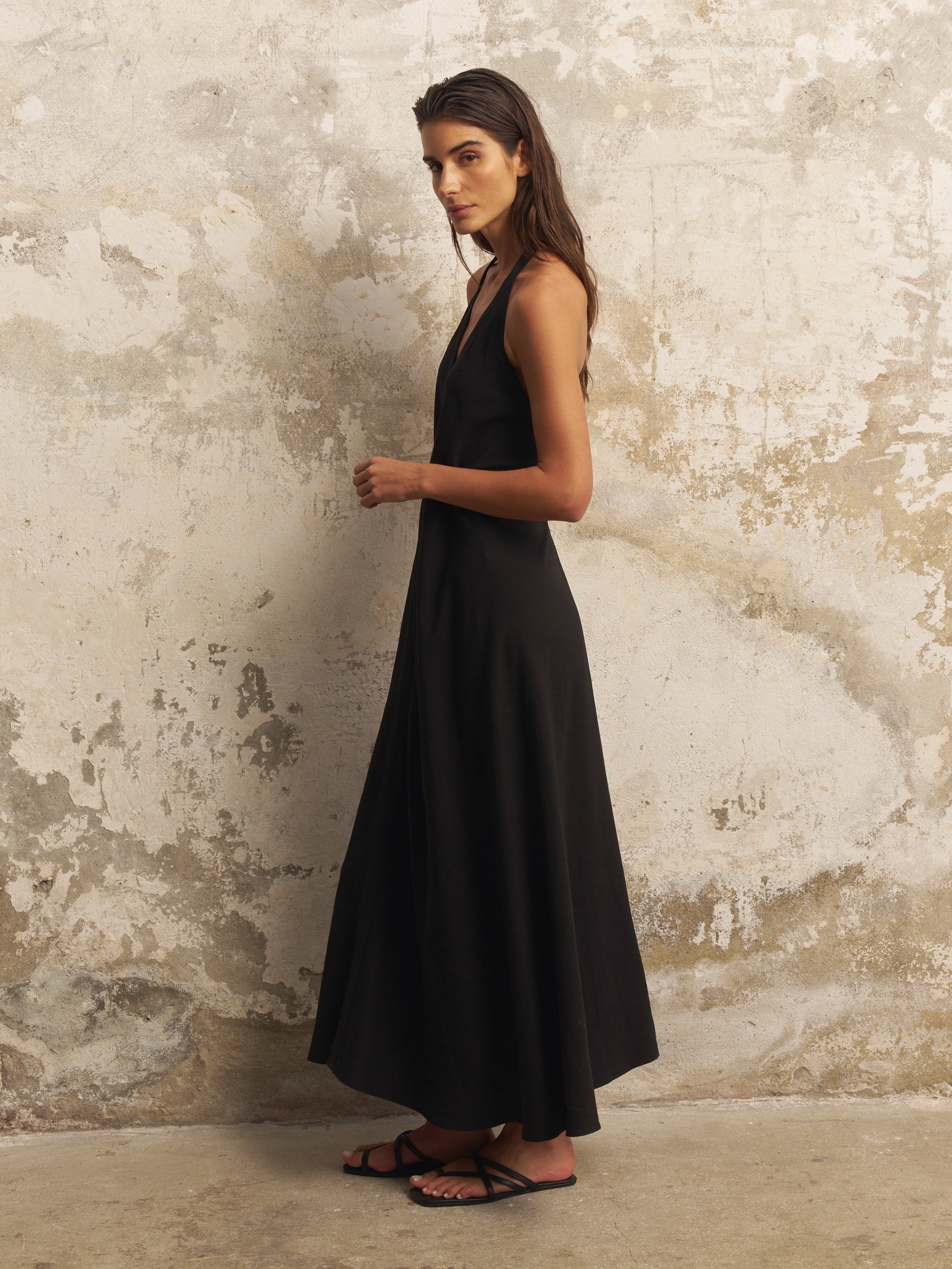 Zoe Black Maxi Dress with Open Back and Adjustable Halter Neck